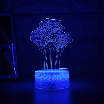 Mai nou Copil Lumina de Noapte 3D LED Lumina de Noapte Creative Masă Lampă de Noptieră Romantic Rose lumină Copii Gril Acasă Decorare Cadou