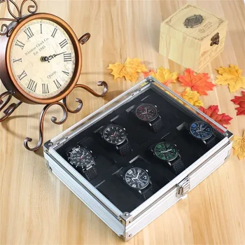 High-end pentru bărbați ceas cutie de bijuterii, cutie de depozitare din aluminiu pătrat bijuterii 10-slot ceas display rack de stocare a afișa caseta de bijuterii