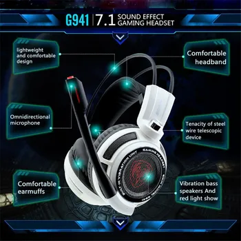 UNITOP Somic G941 Active Noise Cancelling 7.1 Virtual Surround Sunet USB Gaming Headphoens Muzică cu Căști cu Microfon pentru PC, Laptop