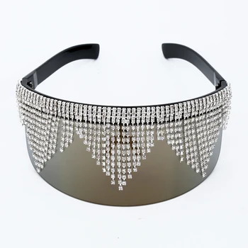 Supradimensionate Oglindă Diamant Ciucure ochelari de Soare Femei Bărbați de Lux Stras Mare Cadru Masca Ochelari de cal de Argint Umbra Ochi Ochelari de soare UV400
