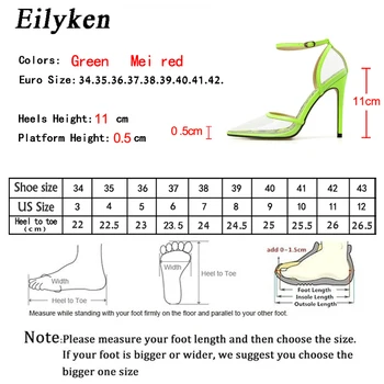 Eilyken Verde Șarpe Roșu PVC Transparent Catarame Curele Pompe de Sandale cu Toc Punctul Degetele de la picioare de Femei Pantofi de Partid Club de noapte Pompe 35-41