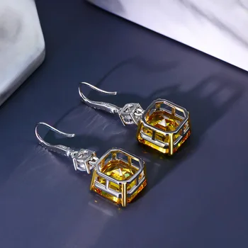 PANSYSEN de Lux Asscher Tăiat Citrin Diamant Cercei Picătură Pur 925 Sterling Silver Nunta Logodna Bijuterii de Moda pentru Femei