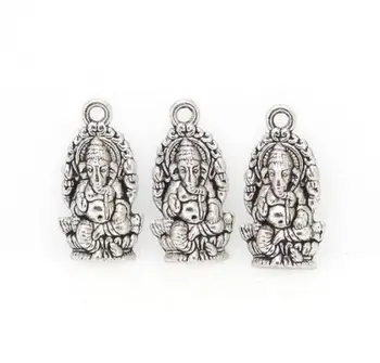 20buc Argint Tibetan din Bronz Religie Thailanda Ganesha Buddha Farmece Pandantiv 14x27mm
