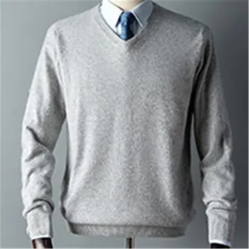 Cashmere v-neck knit barbati smart casual gros subțire pulover pulover culoare solidă S-3XL