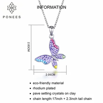 PONEES Picătură de Transport maritim Deschide Cristale Colorate Bijuterii Fluture Pandantiv Colier Pentru Femei Fete Animal Mic Colier cu Pandantive
