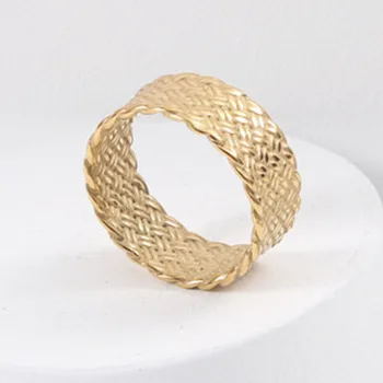 Împletite țese aur inel de trupa care pot fi stivuite pentru femei din oțel inoxidabil simplu punk minimalism moda ring