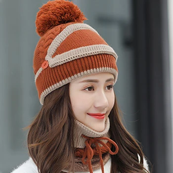 Femei De Iarnă Gât Mai Cald Beanie 3 Buc Pălărie Eșarfă Set Masca Tricotate Pom Pom De Schi De Zăpadă Capac De Culoare De Potrivire Casual Noua Moda Ti Se Potriveste