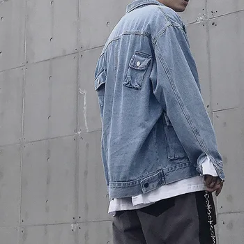 Japoneze vintage multe buzunar casual mens geaca de blugi funcția de vânt salopete de moda streetwear homme haina