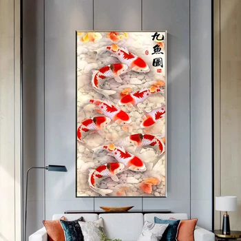 HD Flori Chineză Pictura de Pește Claritate Arta de Perete Imagine Koi Imprimate Panza Canvas Poster Living Decor Modern