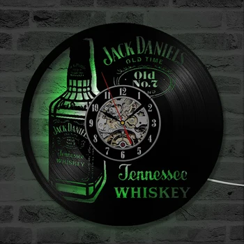 O Sticlă de Whisky, Bere Ceas de Perete cu Design Modern Vintage Vinyl Record de Ceasuri de Iluminat cu LED ceasuri de Perete Decor Acasă pentru Bere