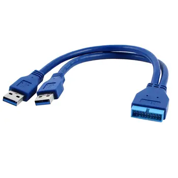 PROMOVARE! Albastru 2 Port USB 3.0 de Tip a Male la 20 Pin Header de sex Masculin Cablu Adaptor Cablu