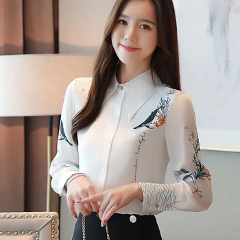2021 Noua Moda De Primăvară Șifon Imprimare Femei Bluza Maneca Lunga Femei Albe Coreean Tricou Topuri De Sex Feminin Butonul De Înaltă Calitate Blusas