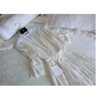 Toamnă de Primăvară de Lux pentru Femei Adânc V Moale Robe de Mătase Maneca Trei Sferturi Florale Cămăși de noapte de Acasă Haine 032