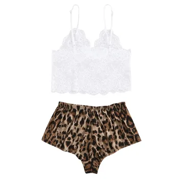 пижама Noi de vara doamnelor bretele + leopard print pantaloni scurți de pijama set piele matasoasa-prietenos și confortabil de vară pijamale F04