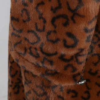 Nerazzurri leopard faux blana femei toamna iarna pufoasa cu maneci lungi leopard de imprimare plus dimensiune fals haină de blană, cu multe buzunare