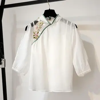 ICHOIX broderie bluza femei 2 bucata set elegant topuri și pantaloni scurți set primavara-vara 2 bucată de costume de stil Chinezesc set