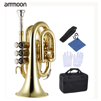 Ammoon Profesionale Buzunar Trompeta Ton Plat B Bb Instrument de suflat din Alamă cu Mustiuc Mănuși de Pânză Perie de Grăsime Greu de Caz