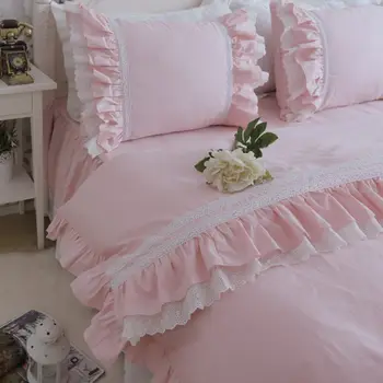 Lux uimitor set de lenjerie de pat roz regina lace zburli dantela carpetă acopere, o cuvertură bedskirt printesa lenjerie de pernă HM-010P