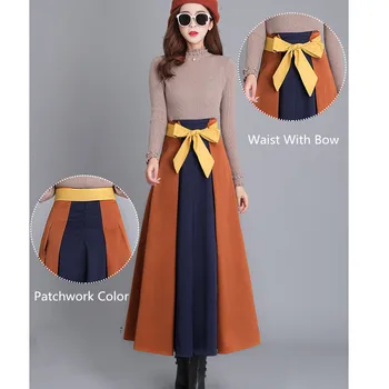 Noi 2019 Talie Inalta Fusta Lunga De Iarna Pentru Femei 3 Culori Lungi Fuste Femei Fusta Maxi Cu Arcul Streetwear O Linie Fusta Femei