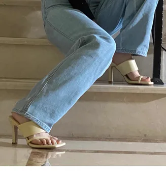 2020 FIERBINTE Vintage Square Toe Papuci de casa Sandale pentru Femei Solide de Umbrelă cu Toc pentru Femei Sandale cu Toc Bloc Doamnelor Pantofi Femei