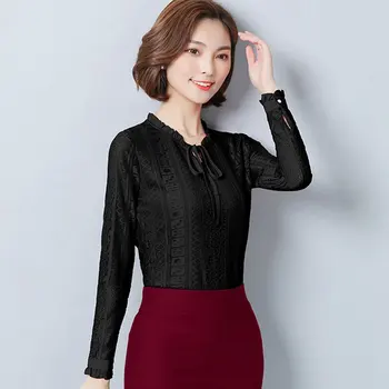 SEXMKL Femei Topuri si Bluze cu Maneci Lungi din Dantela Alba, Bluza 2020 coreeană de Moda Haine de Birou Blusas Elegant Doamnelor Camasi