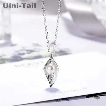 Uini-Coada noua argint 925 naturale de apă dulce pearl colier frunze de set lant de argint periat clavicula lanț de bijuterii de argint