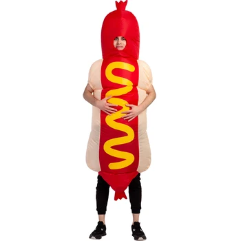 Hot Dog Gonflabile costum Cosplay Cârnați costum Amuzant de Aer Sufla Costum Petrecere Rochie Fancy Costum de Halloween pentru Adulti Salopeta