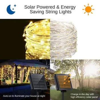 Solar 10M 100 Led-uri Benzi de Lumină în aer liber, decor de Crăciun Lumini de Basm Impermeabil Benzi cu LED-uri lumina de Fundal de Gradina Decor