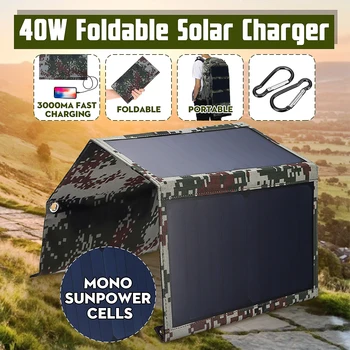 Fierbinte de Vânzare 40W 5V Pliabil Camuflaj Sunpower Celule Solare Panou Solar Banca Pachet Dual USB rezistent la apa pentru Rucsac Camping Drumetii