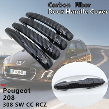 4 BUC Negru Lucios Fibra de Carbon Mânerul Ușii Capacul Prinde Ornamentul Proteja Exterioare Accesorii Auto pentru Peugeot 208 308 SW CC RCZ