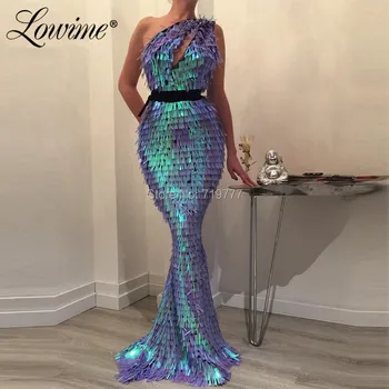 Un Umăr Rochie De Petrecere Halat De Serată 2019 Sequin Sirena, Rochii De Seara Arabia Saudită Caftan Bling Rochii De Bal Abendkleider