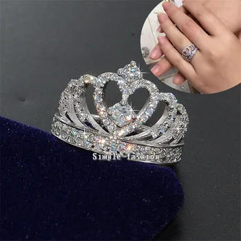 Regina Coroana Inel cu Diamant Real argint 925 de Bijuterii de Lux Logodna Nunta trupa Inele pentru Femei Petrecerea de nunta accesorii