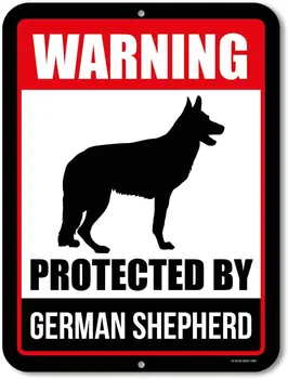 Feriți-vă de Câine Semn de Avertizare Protejat de Ciobanesc German de 9 x 12 Inch Feriți-vă de Câine de Avertizare Metal Aluminiu Semn Decor Feriți-vă