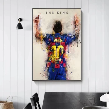 Rezumat de Fotbal Steaua Regele Messi Arta Graffiti Panza Pictura Postere de Imprimare Arta de Perete pentru Camera de zi Decor Acasă (Fara Rama)