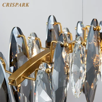 Fum Gri Cristal Candelabru Modern de Iluminat cu LED-uri Nordice Timp Cristal Agățat Lampa Art Deco Interior Insula de Bucatarie Masa