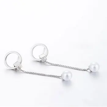 ANENJERY Argint 925 Simplu Moda Cerc Pătrat Perla Ciucure Lung Cercei Pentru Femeile S-E484