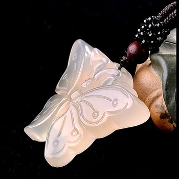 Naturale de Calcedonie Fluture Pandantiv Colier Picătură de Transport maritim de Mână-sculptate Norocos Amuleta de Jad pentru Bărbați și Femei, Cadouri Noroc