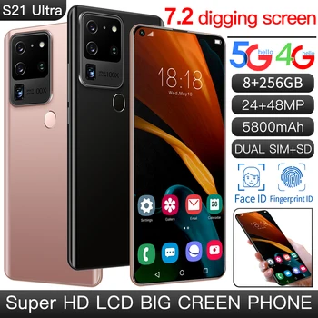 Smartphone Samsum S21UItra 7.2 Inch Global Versiunea Completă ecran Quad Camera Android 10 12GB 512GB 48MP 5800Mah În Stoc