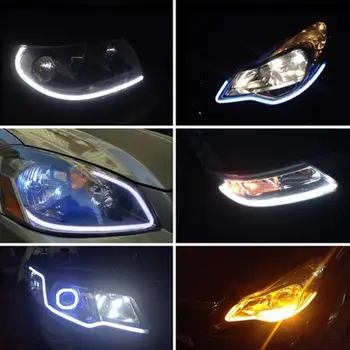 2x 60cm Alb Galben Flexibile LED DRL Daylight Pentru Faruri Benzi pentru circulație diurnă lumina 30cm Auto Lumina de Semnalizare Automată a Lămpii de Parcare