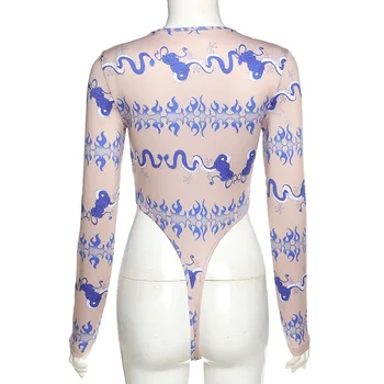 Femei Pulover Slab Elastic Toamna Tricoul Bodycon Dragon Model Tipărite De Costume De Sex Feminin Casual Streetwear Playsuits 2020