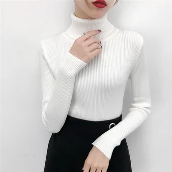 Femei Groase de Iarnă Tricotate Pulover pe Gât Pulover Top Casual Femei 2021 Moda Noua Camasa Maneca Lunga Pulover Slim