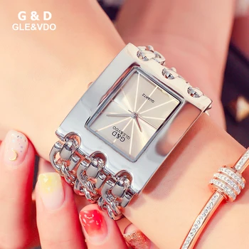 G&D GLE&VDO Ceas Femei Stil Lux Dreptunghiulară Caz de sex Feminin Cuarț Ceas de mână Triplu Lanț Brățară Doamnelor Ceas zegarek damski