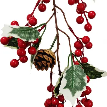 De Crăciun Artificial Mici Fructe De Padure Rosii Cherry Rattan Simulare Fals Frunze Verzi, Fructe Rosii De Trestie Florale Pomul De Crăciun