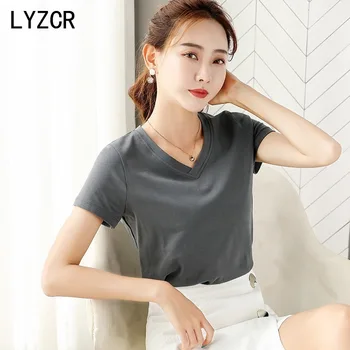 LYZCR 15 Bomboane de Culoare Femei T-Shirt Bumbac Vara Bază Tricou Femei Plus Dimensiune 4XL Simplu Tricou Femei Maneca Scurta, Tricouri