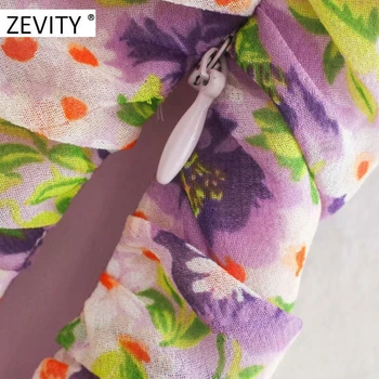 Zevity Noi femeile sexy v-neck floare de imprimare slim cutat bluza lady chic curea de spaghete cu fermoar lateral tricouri femininas topuri LS7075