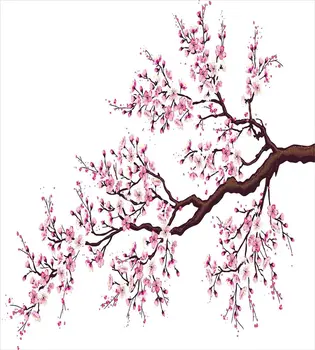 Japoneze Carpetă Acopere Stabilit Sucursală a unei Înfloritoare Copac Sakura Flori de Cires Temă de Primăvară de Artă Set de lenjerie de Pat Roz Maro
