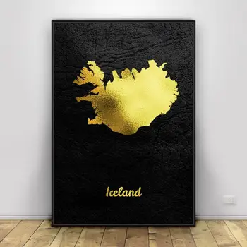 Aur Hartă Artă Islanda Panza De Arta Poster Decor Acasă Tablou Fara Rama