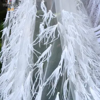 TOPQUEEN V22 Lung Frumoasa Catedrala Voal de Mireasa cu Pene alb Fildeș Handmade Mireasa Căsătorie Tul pentru Femei Fierbinte Vinde