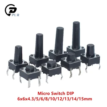1000pcs 6x6mm Panel PCB Moment Tactile Tact Mini-Buton Comutator DIP 4pin 6x6x4.3/5/6/7/8/9/10/11/12/13/14/15 mm