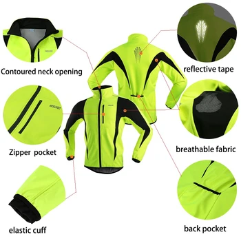 ARSUXEO Termică pentru Bărbați Fleece Ciclism Jacheta Set de Iarna Windproof Sport Biciclete Pantaloni de MTB Jersey Bicicleta Costume de Haine 15kk